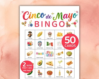 Cinco de Mayo Bingo Game, Fiesta Party Activity for Kids & Adults, Mexican Theme Celebration, Taco Night Bingo Cards, Senior Bingo Night