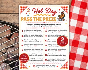 Hot Dog Pass The Prize Game, Summer BBQ Party Activity, Family Picnic Game, Backyard Cookout Icebreaker, Printable Game