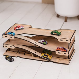 Rampe pour petite voiture, Parking pour petite voiture, Piste de course en bois, Présentoir de voiture en boîte d'allumettes, Toboggan pour petite voiture, Piste pour petite voiture, Étagère de rangement pour petite voiture