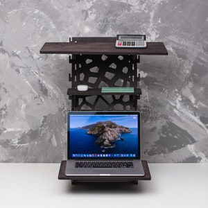 Wood laptop stand for desk, Adjustable laptop riser, Standing desk converter, Ergonomic laptop stand, Laptop work station, Wood laptop riser