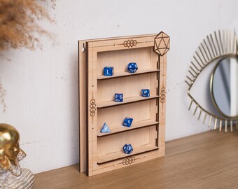 Wooden dice holder, Dice storage box, Dice display case wall, Dice display stand, Dice display shelf, Dnd dice storage box, Dice organizer