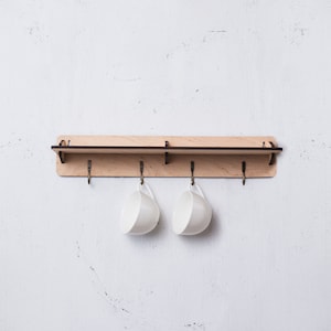 Wooden cup shelf, Cup hooks, Cup wall display, Coffee mug rack wood, Coffee cup holder wallmount, Mug hooks,Mug wall display,Coffee cup rack