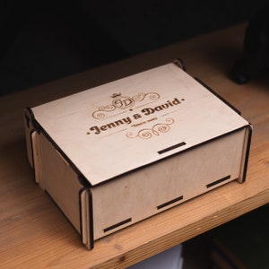 Caja de recuerdos de boda grande, Caja de recuerdos para parejas, Caja de madera personalizada con tapa abatible, Caja de recuerdos de boda, Caja de almacenamiento grande, Caja de fotos