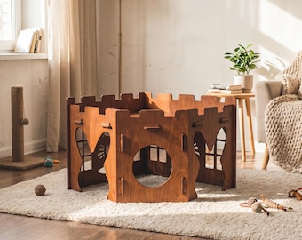 Kaninhus i plywood, Gömställe för kaninborg, Djurskydd i plywood, Lekstuga för kaniner inomhus, Hopfällbart kaningömställe, Litet djurhägn