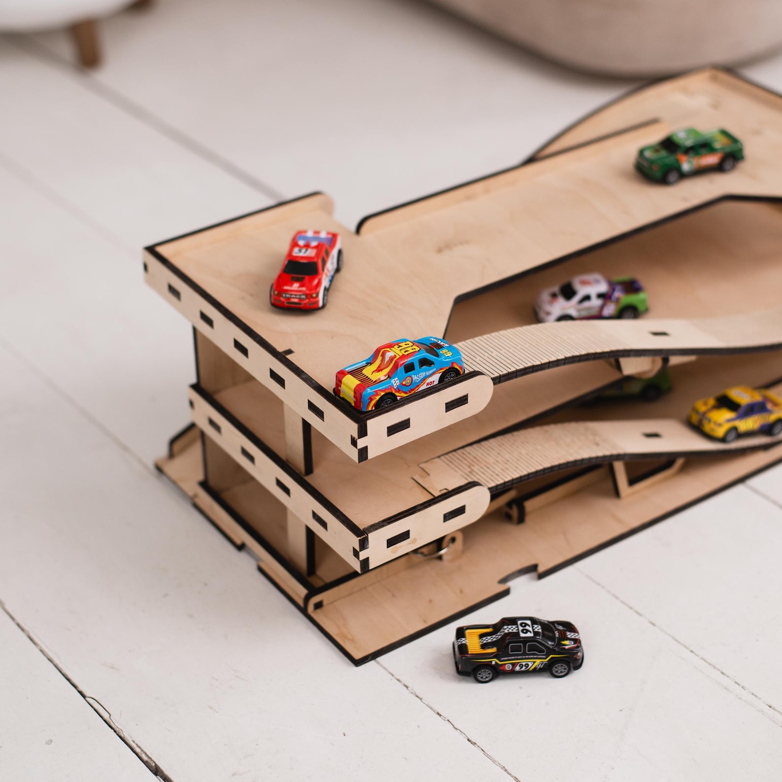Toy Car Ramp, Toy Car Parking Garage, Wooden Race Track, Match Box Car ...