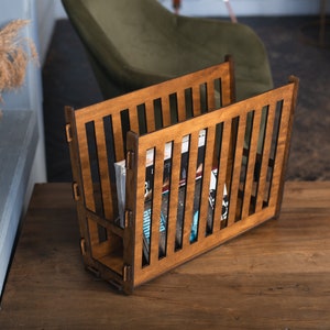 Wood magazine holder, Mail organizer, Magazine stand, Newspaper holder, Newspaper rack, Vinyl record holder, Vinyl record storage