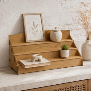 Plywood Craft Show Display Stand, Tiered Tabletop Rack, Artisan Booth Display