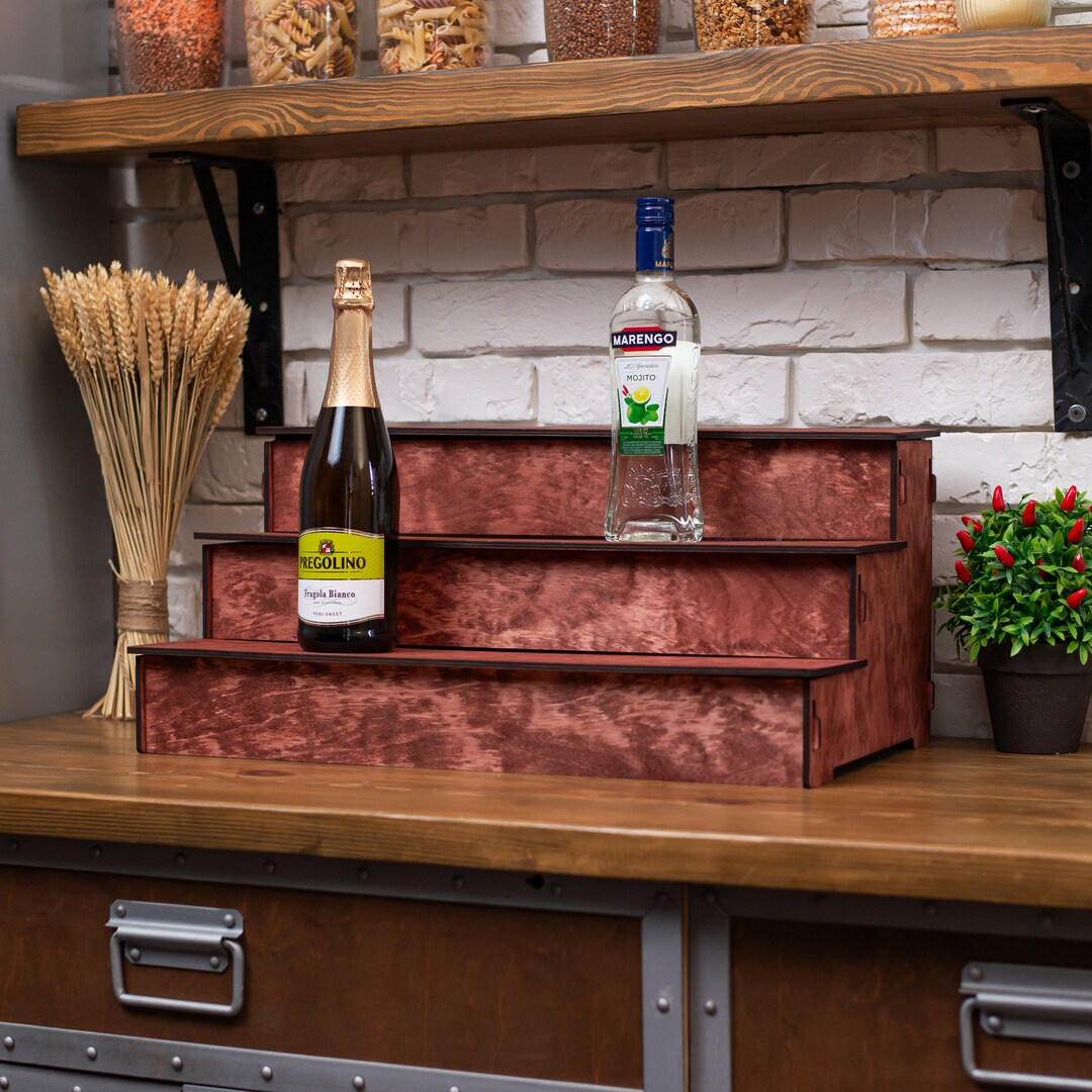 Tiered Liquor Shelf, Wine Shelf, Bottle Display, Wood Wine Rack, Bar ...