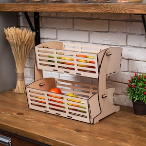 Wood fruit crate, Tier fruit basket, 2 tier fruit basket, Fruit storage counter top, Fruit storage basket, Fruit caddy, Vegetables shelf
