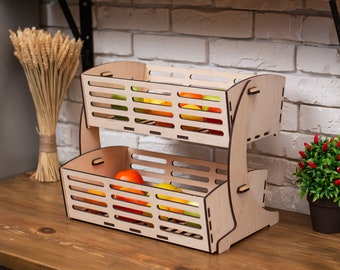 Wood fruit stand, 2 tier fruit basket, Vegetable rack, Fruit holder, Fruit storage basket, Tier fruit basket, Vegetables storage