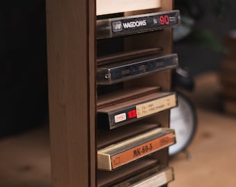 カセットテープスタンド、カセット木製オーガナイザー、カセットテープ