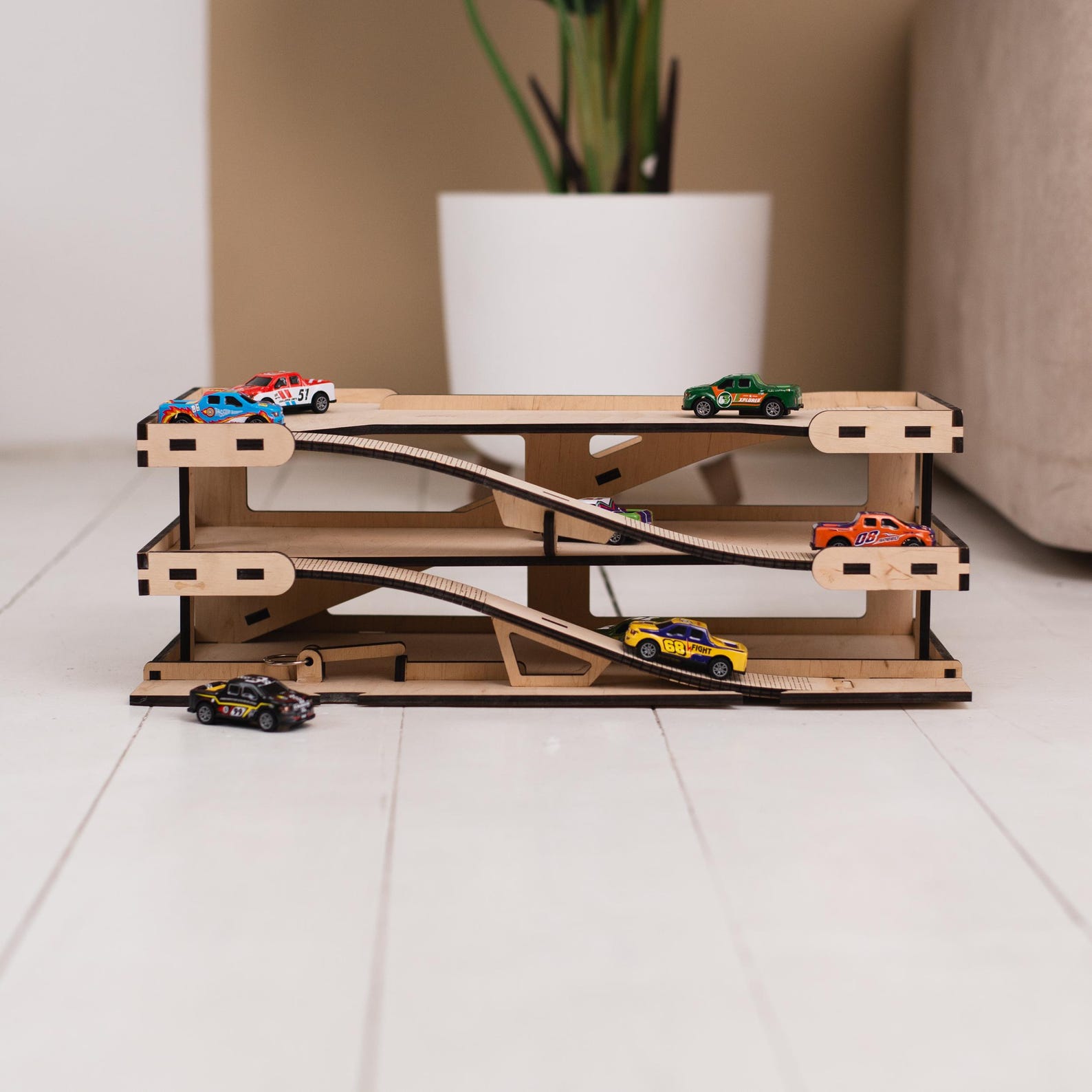 Toy Car Ramp, Toy Car Parking Garage, Wooden Race Track, Match Box Car ...