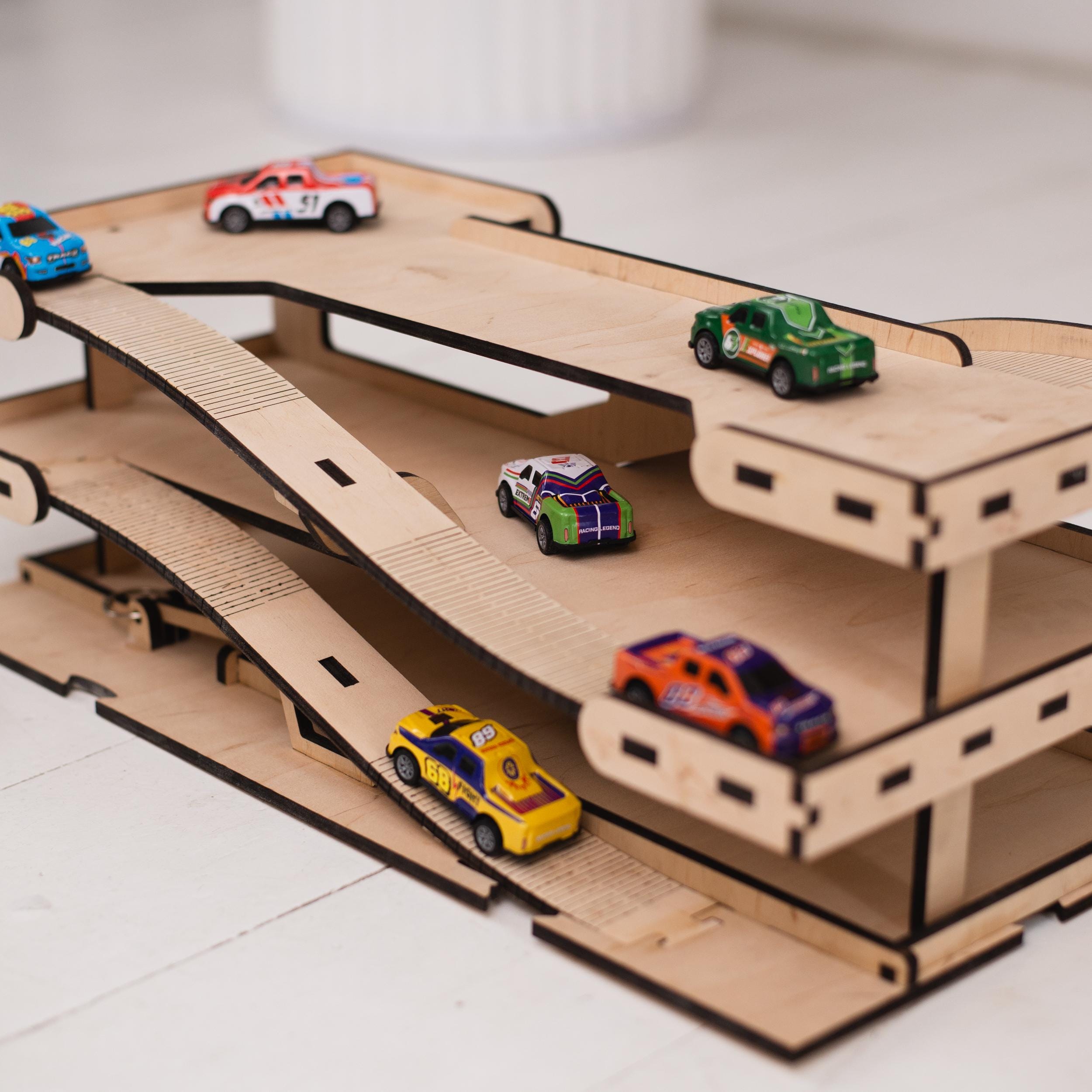 Toy Car Ramp, Toy Car Parking Garage, Wooden Race Track, Match Box Car ...