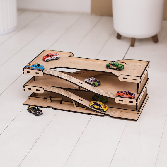 HERSITY Rampe Voiture en Bois Jouet, Circuit Petite Voiture Enfant 3 4 Ans | Circuit Voiture