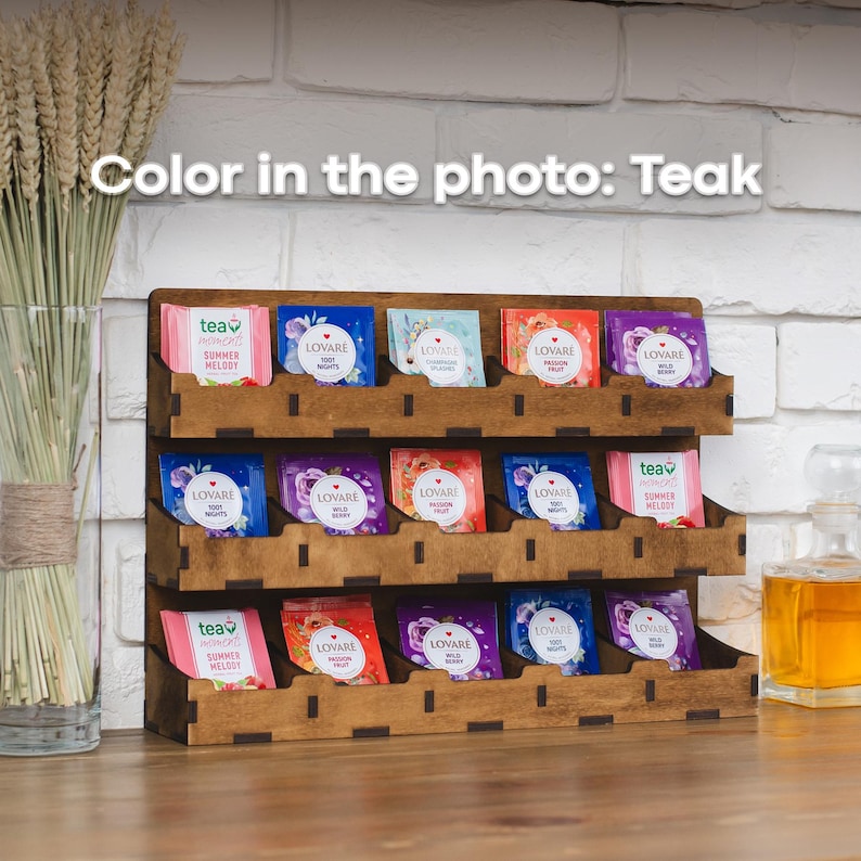 Wood tea bag holder, Tea bag organizer for wall, Tea display stand, Tea bag storage, Wooden tea shelf, Tea storage box, Tea bag rack