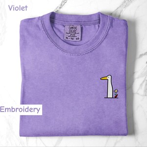 Silly Goose TShirt, Embroidered Goose with Flower Comfort Colors Tee, Minimalistic Cute Animal Lover Gift, Simple Graphic playful Top