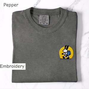 Embroidered Bunny Backpack Shirt: Comfort Colors Tee, Minimalist Pet Lover Gift