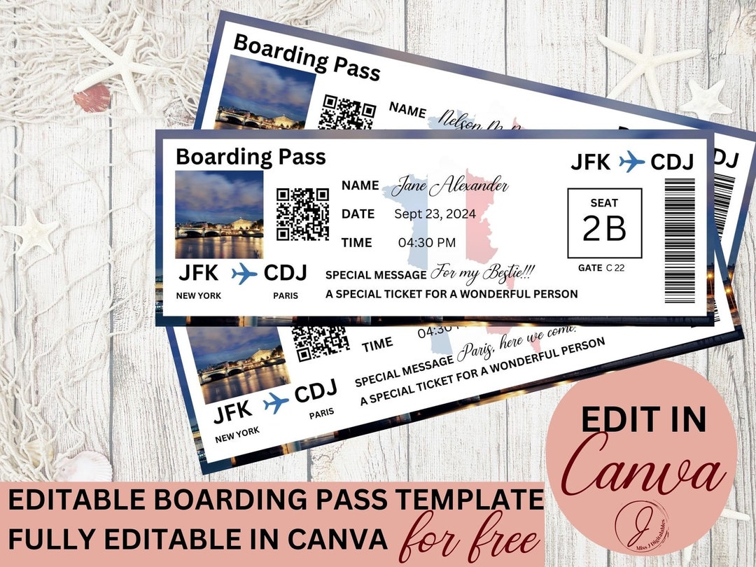 Editable Boarding Pass Canva Template Printable Airline Ticket Editable Boarding Pass Canva Template Printable Airline Ticket