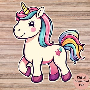 Licorne ludique mignonne SVG PNG, fichiers en téléchargement numérique Clip Art licorne, téléchargement immédiat coloré arc-en-ciel pour créations, créatures magiques 16