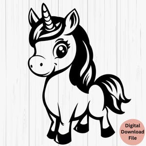 Licorne ludique mignonne SVG PNG, fichiers en téléchargement numérique Clip Art licorne, Silhouette coupée téléchargement immédiat pour créations, créatures magiques Fun 2
