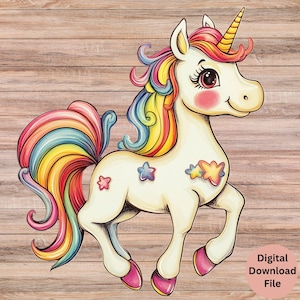Licorne ludique mignonne SVG PNG, fichiers en téléchargement numérique Clip Art licorne, téléchargement immédiat coloré arc-en-ciel pour créations, créatures magiques 9