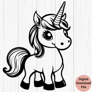 Licorne ludique mignonne SVG PNG, fichiers en téléchargement numérique Clip Art licorne, Silhouette coupée téléchargement immédiat pour créations, créatures magiques Fun 4