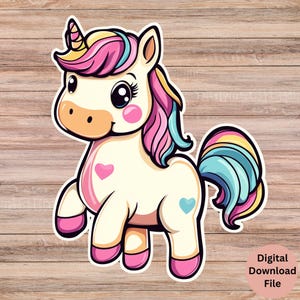 Licorne ludique mignonne SVG PNG, fichiers en téléchargement numérique Clip Art licorne, téléchargement instantané coloré arc-en-ciel pour créations, créatures magiques 13