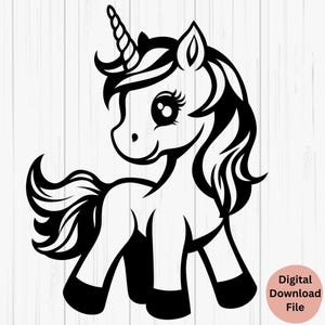 Niedliche verspielte Einhorn SVG PNG, Einhorn Clip Art digitale Download-Dateien, Silhouette geschnitten Sofort-Download für Handwerk, magische Geschöpfe Spaß 3