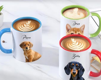 Personalized Pets Photo Mug, Custom dog mugs for pets lover,11oz Two-Tone mugs Customized Gift for Any Occasion Birthday christmas