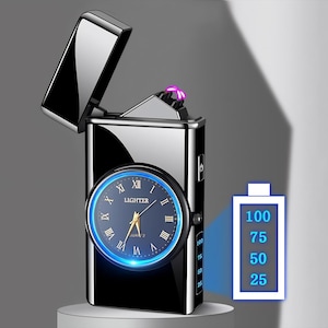 Custom Engraved Electric Lighter with Torch & Watch Rechargeable, Windproof, Personalized Gift for Valentine’s Day, Anniversaries, Birthdays
