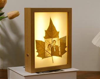 Personalized Carving Leaf Photos, Custom Art gift with 3 Colors Touch Led Light photo 8 inch frame album
