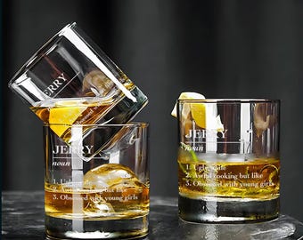 Custom Whiskey Glass, Personalized Engraved 12 OZ wine Glasses for Father Dad Friends