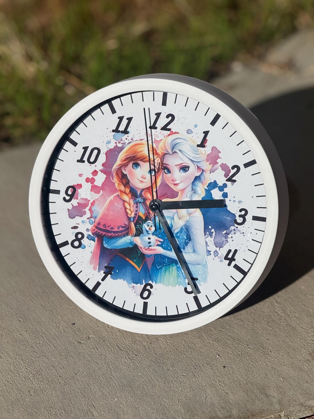 Elsa and Anna Clock: Watercolor Art, Kids Room Decor (9