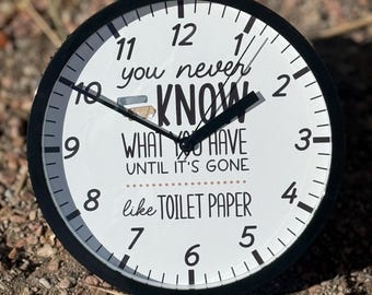 Funny Bathroom Clock: Toilet Paper Humor Decor, 9"