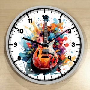 Guitar Clock, 9&quot; inch clock , Musician Wall Clock, Music-Themed Home Decor, Unique Guitar Timepiece