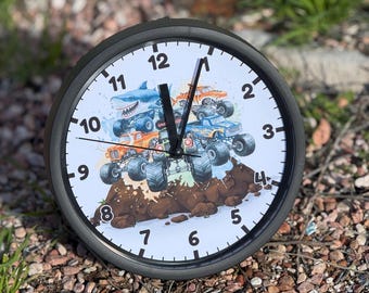 Monster Truck Nursery Wall Clock – Personalized Kids Room Decor, Truck Bedroom Gift