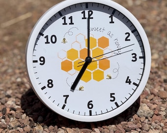 Honeycomb Bee Clock: "Sweet as Honey" Textured Wall Art, 9”
