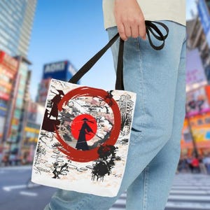 Samurai Warrior Tote Bag Japanese Art Canvas Bag Aesthetic Anime Fashion Unique Gift for Him or Her