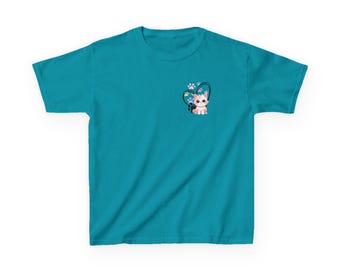 Cute Kitty Kids Tee Kawaii Cat Shirt with Pastel Paw Prints Adorable Cartoon Cat TShirt for Girls Cat Lover Gift Idea