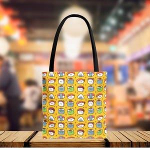 Cute Kawaii Tote Bag Japanese Food Print Aesthetic Canvas Bag Fun Gift for Food Lovers Eco Friendly Shopping Bag