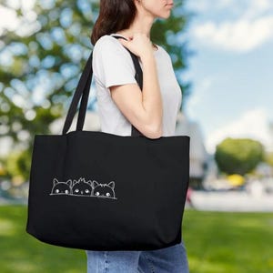 Black Cat Tote Bag Cute Aesthetic Canvas Bag for Cat Lovers Reusable Shopping Bag Kawaii Cats Trendy Shoulder Bag Gift Idea