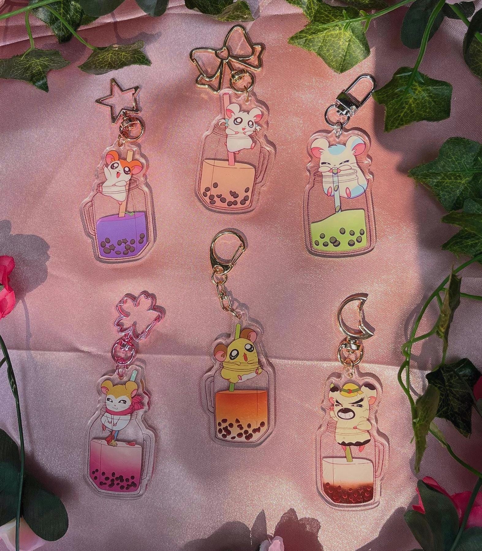 HamTARO Boba Tea Keychain: Double-Sided Acrylic Charm