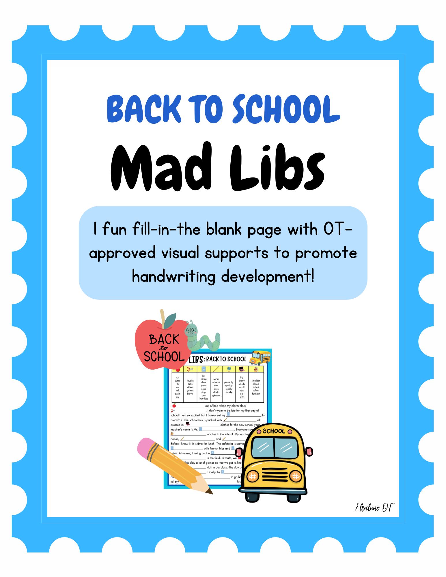 Printable Mad Libs for Kids | Back to School Themed Handwriting ...