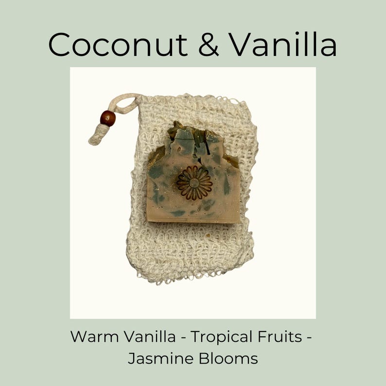 Natural Soap Saver Bag Eco Bathroom Accessory Zero Waste Shower Essential Exfoliating Scrubber Sisal Pouch Bamboo Soap Cotton Holder Linen Coconut&Vanilla 4 oz