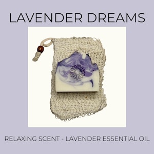 Natural Soap Saver Bag Eco Bathroom Accessory Zero Waste Shower Essential Exfoliating Scrubber Sisal Pouch Bamboo Soap Cotton Holder Linen Lavender Dreams 4 oz