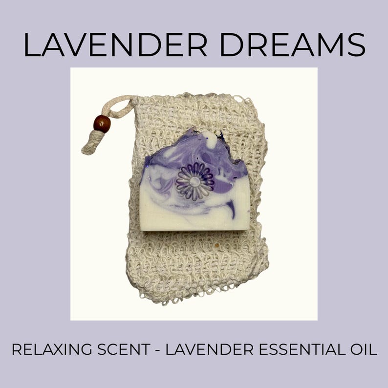Natural Soap Saver Bag Eco Bathroom Accessory Zero Waste Shower Essential Exfoliating Scrubber Sisal Pouch Bamboo Soap Cotton Holder Linen Lavender Dreams 4 oz