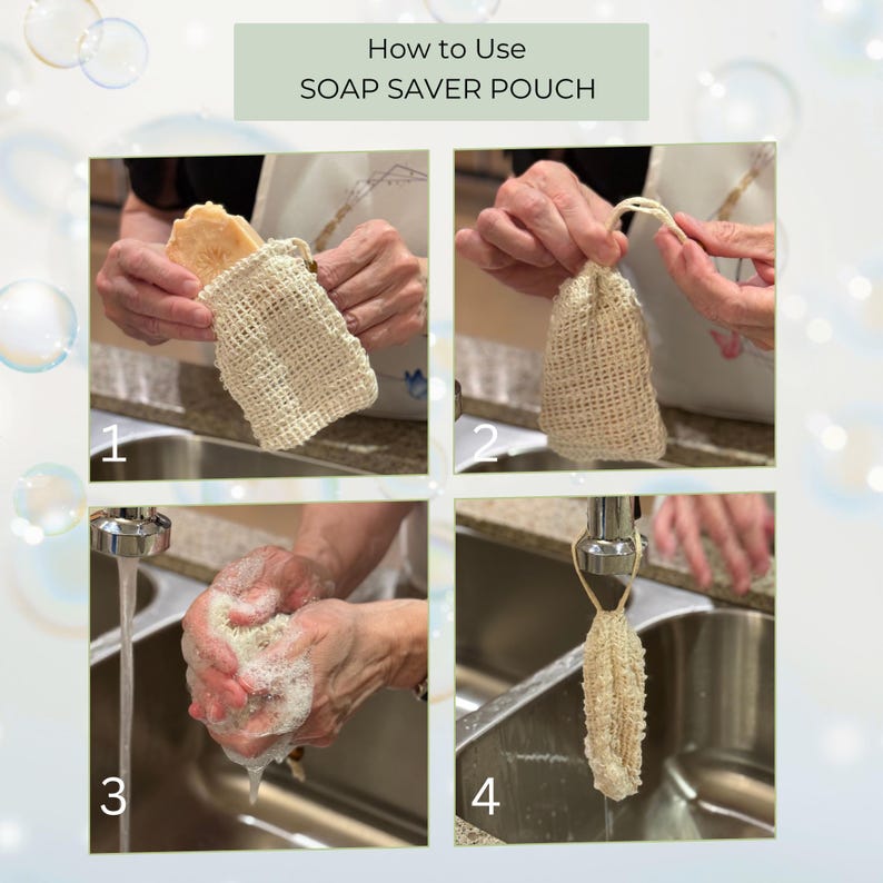 Zero Waste Bathroom Essential Natural Soap Saver Bag Sustainable Shower Accessory Eco Friendly Alternative Sisal Fiber Pouch Exfoliating Scrubber Daily Routine Helper Wooden Bead Closure Design Soap Preservation Method Longer Lasting Soap