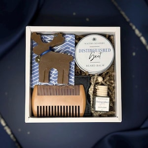 Men Grooming Kit Beard Care Box Set Wooden Comb Gentleman Gift Dad Birthday Present Idea Husband Masculine Package Balm Car Diffuser