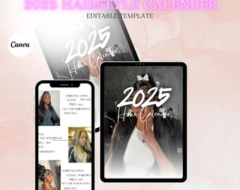 Calendario de peinados virales 2025 / Planificador digital / Diario de autocuidado / Calendario de mantenimiento / Rastreador de estilo / Tablero de visión / Plantilla de lienzo