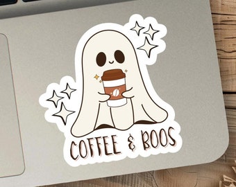 Coffee and Boos Ghost Sticker, Halloween Fall Weatherproof Decal